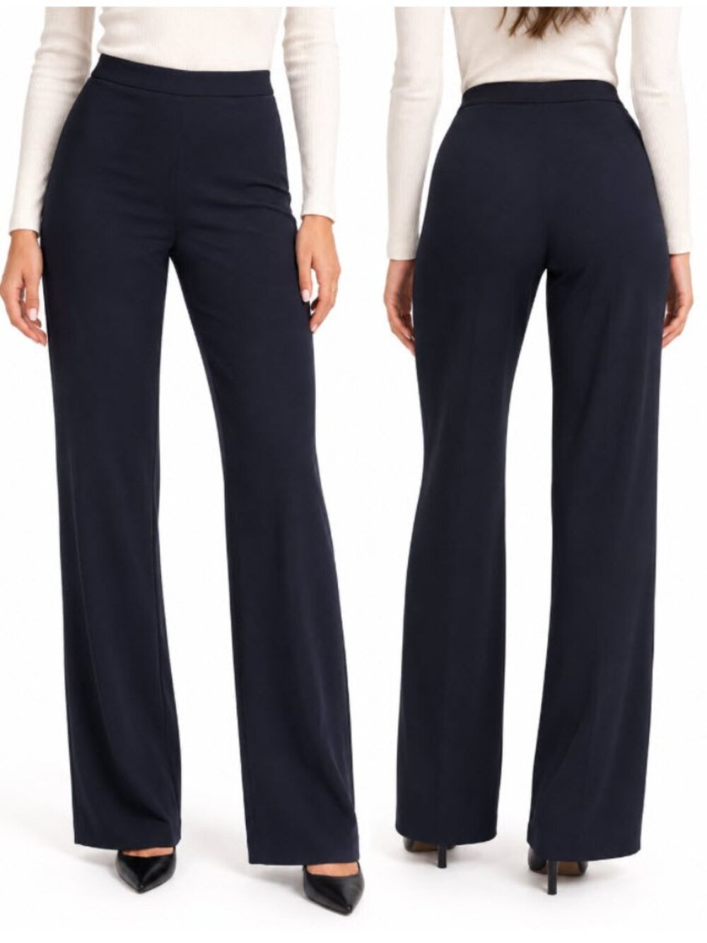Club Monaco Navy High Rise Flowy Wide Leg Rayon Pants Size 6 Chic Work